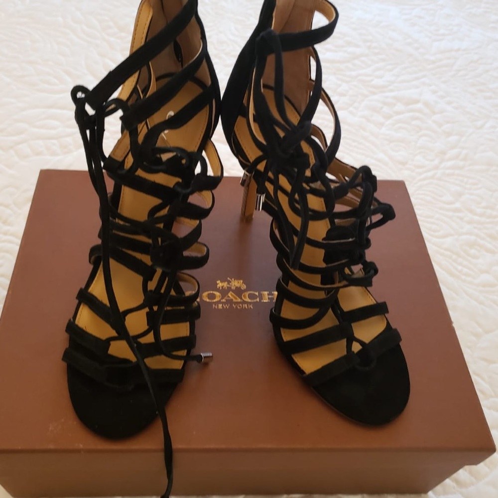 Coach straps suede black sandal size 7